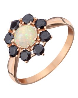 Кольцо из серебра 925 с натуральным опалом и черной шпинелью