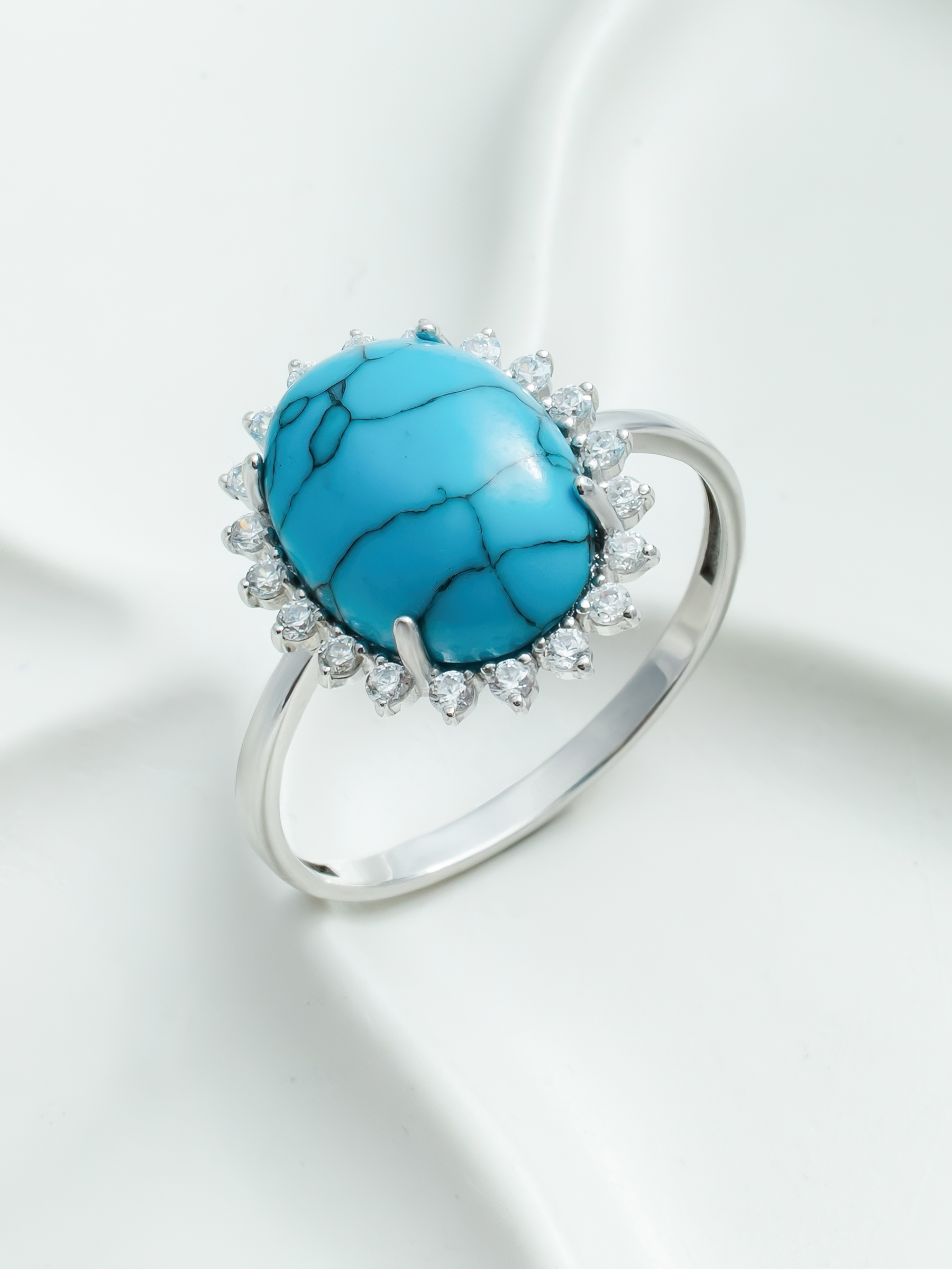 Кольцо из серебра 925 с бирюзой и фианитами