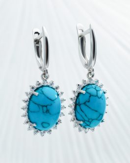 Серьги из серебра 925 с бирюзой и фианитами