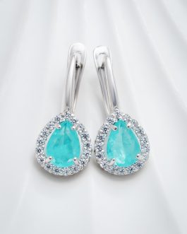 Серьги капля из серебра 925 с турмалинами параиба в.